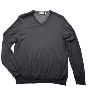 Calvin Klein Men XXL Italian Merino Wool Black Pullover Sweater‎ V- Neck Preppy